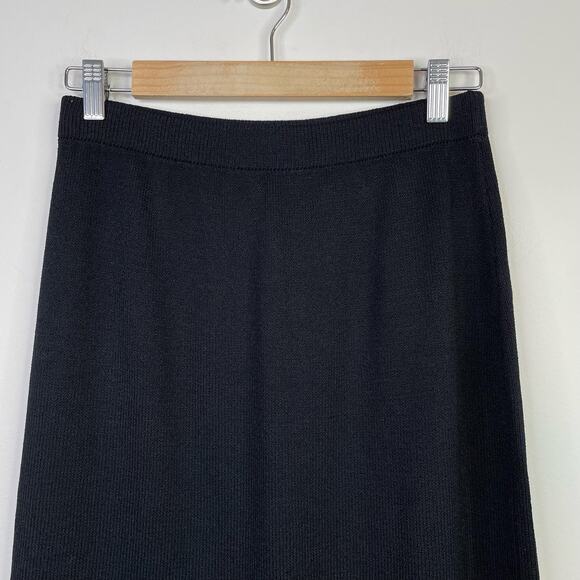 St John Basics Santana Knit Wool Blend Long Black Skirt Back Slit womens 6 - Picture 2 of 11